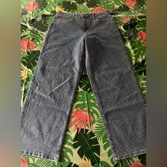 Time and Tru Denim - Time And Tru Embellished Gems Swiss Dots Wide Leg Stretch Jeans 12